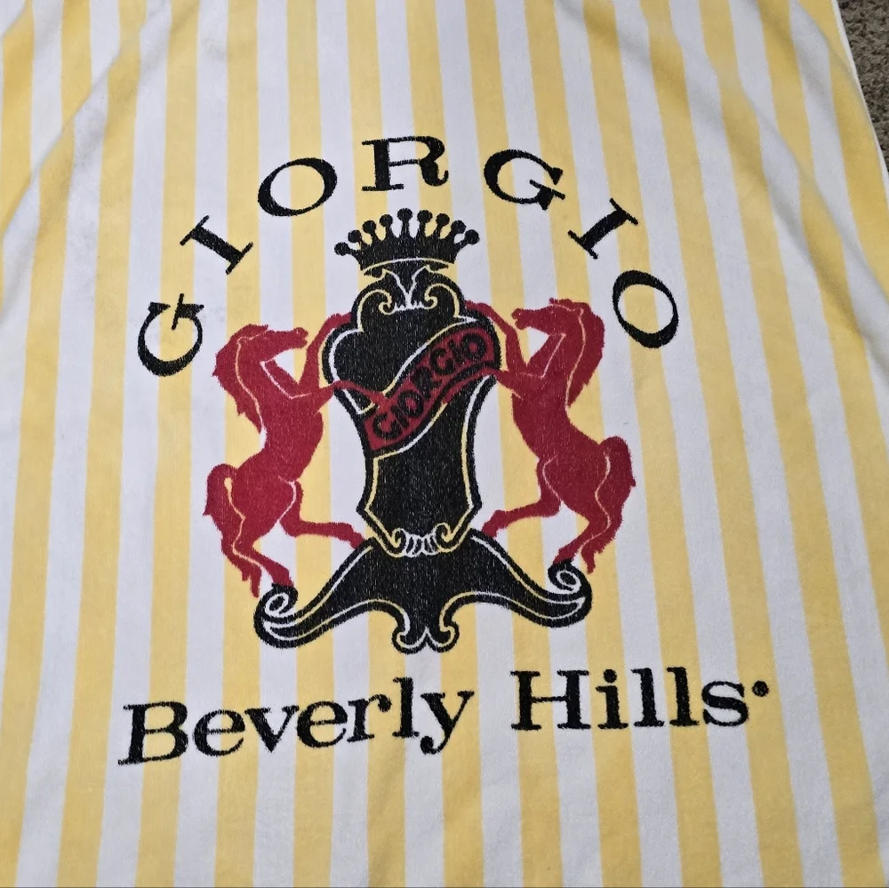Vintage 80's Giorgio Beverly Hills Yellow Striped Beach Towel